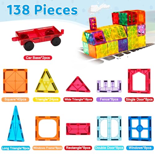 Ryoichi 138-Piece Magnetic Tiles Set with Two Cars — view 2