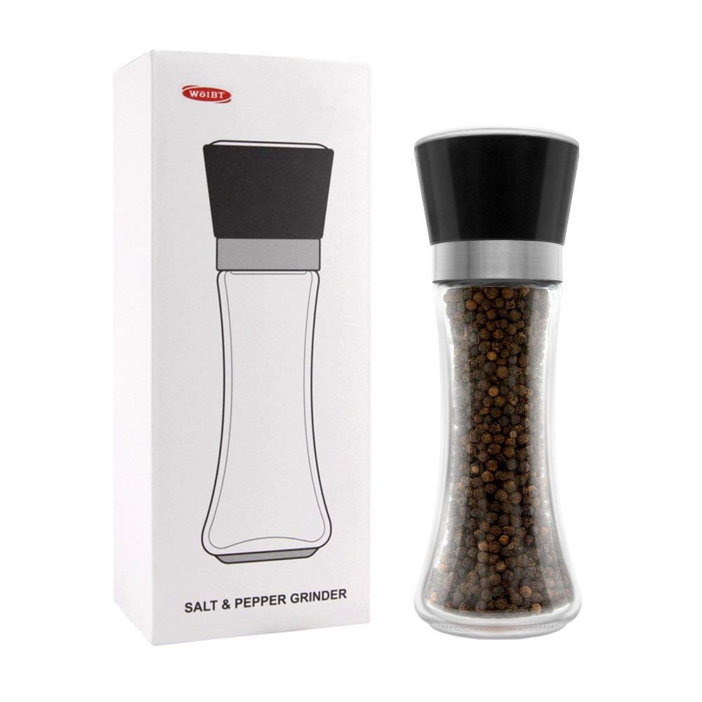 Salt Pepper Mill Grinder Prefilled with Pink Himalayan Salt Coarse (Whole Black peppercorns Grinder)
