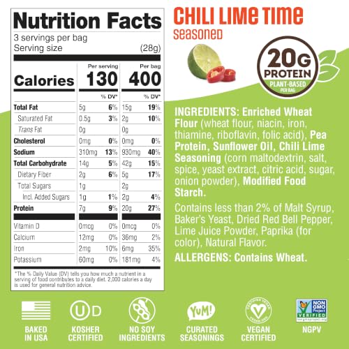 Image of Lenny & Larry's FITZELS Protein Pretzels (Chilli Lime Time) 8 Individual Bags 3 oz Each - High Protein Snacks with 20g of Plant Based Protein - Healthy Vegan Pretzels - Delicious Salty Taste