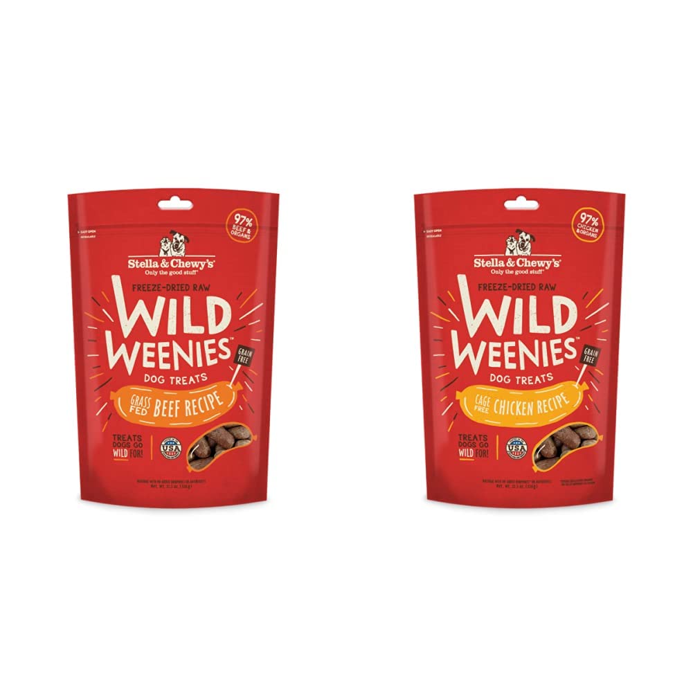 Stella & Chewy's Wild Weenies Dog Treats Large Bag 2 Pack Variety Bundle (Beef & Chicken)