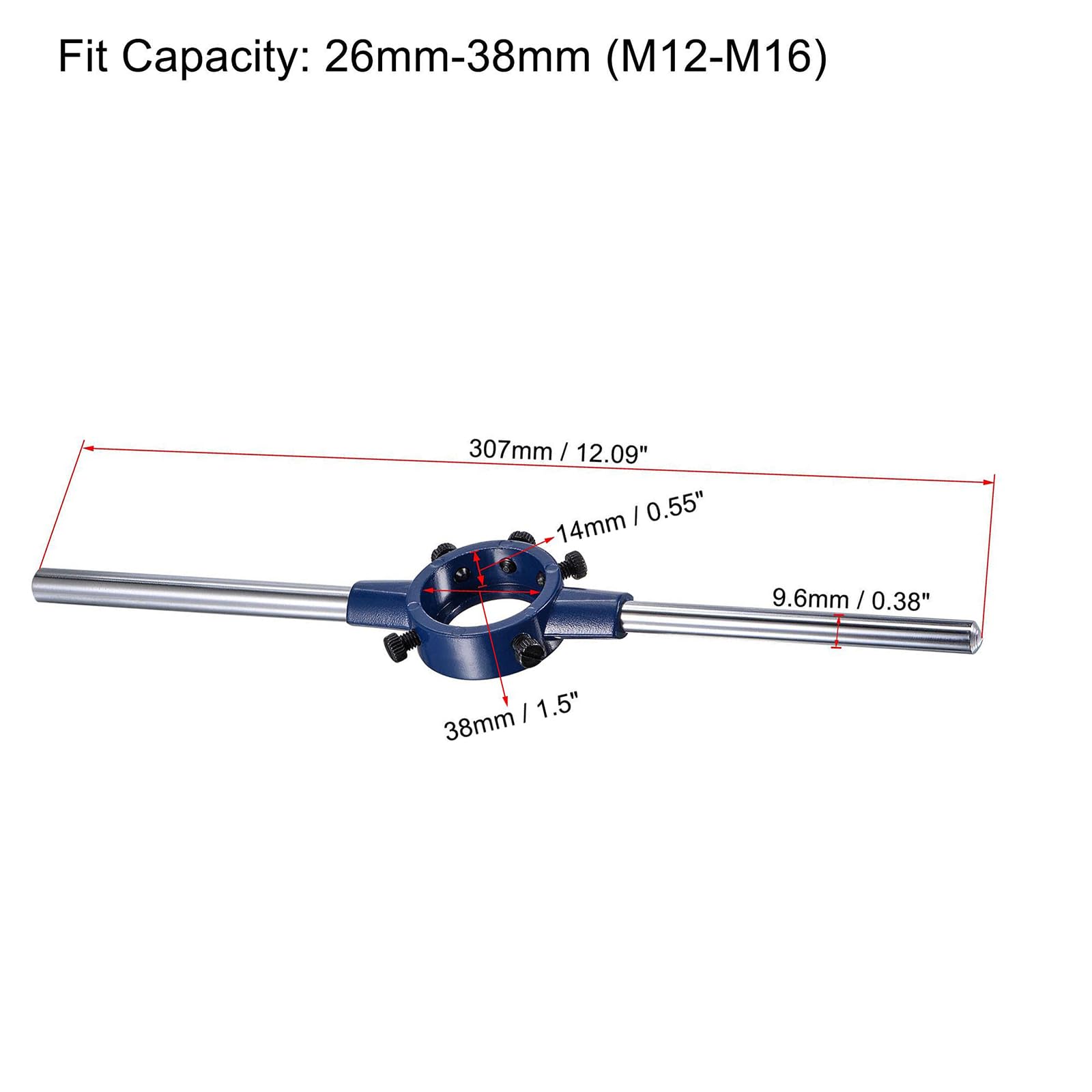 MACHSWON Die Stock Handle Wrench Set,1/2-28 UNEF Threading Die and 38mm (1-1/2") Holder (Fits: 26mm-38mm OD / M12-M16 Round Dies) Adjustable for Bolt Thread Repair - Image 2