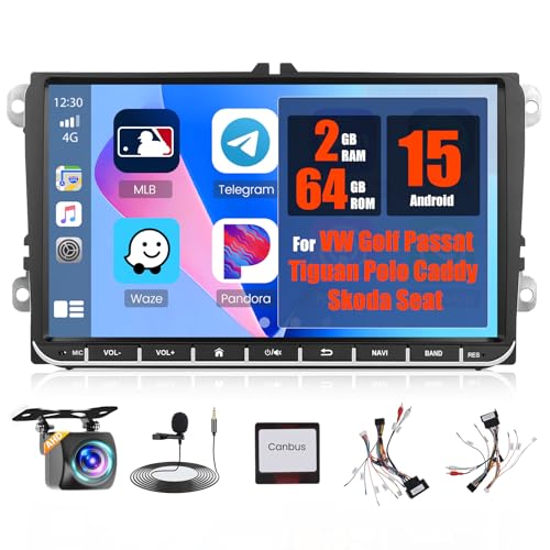 Inefala 2G+64G Android 15 Autoradio per VW Golf Passat Tiguan Polo Caddy Skoda Seat Touran, 9' Touchscreen Stereo Auto Bluetooth con Wireless Carplay & Android Auto GPS/WiFi/RDS/FM Mic Retrocamera