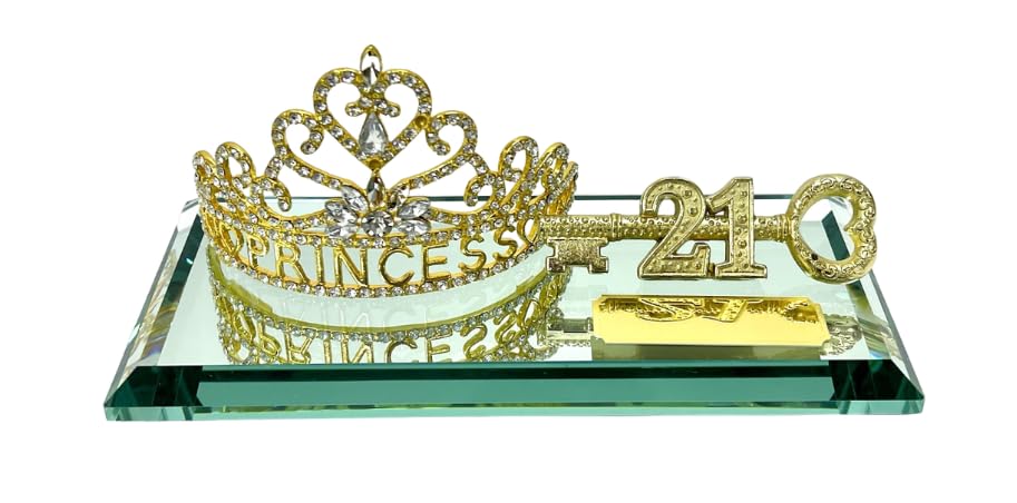 21st Key Princess Crown Gold on Glass Mirrored Base : Amazon.co.za