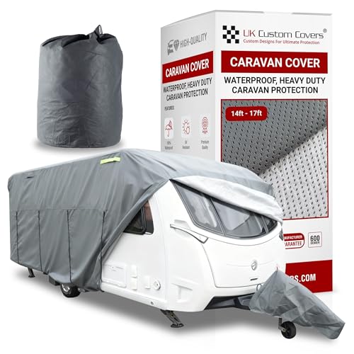 UK Custom Covers Caravan Cover Breathable Camper Winter Cover with Matching Caravan Hitch Cover for All-Weather Outdoor Protection (Size 14-17ft Grey)