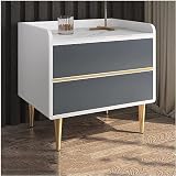 GCX Mesita de noche con 2 cajones gris, mesita de noche simple y moderna para dormitorio, mesita de noche multifunción blanca, para sala de estar (Color: gabinete blanco+cajón de ceniza)
