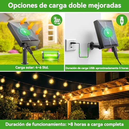 Solares Guirnalda Luces Exterior Jardin - 15M Guirnaldas Exterior Solar - Imagen 3