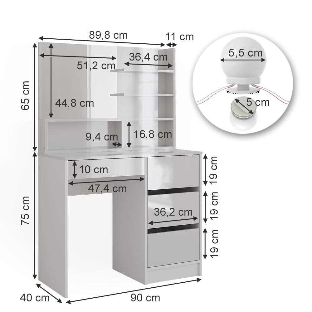 Vicco Schminktisch Sherry, Weiß, 90 cm