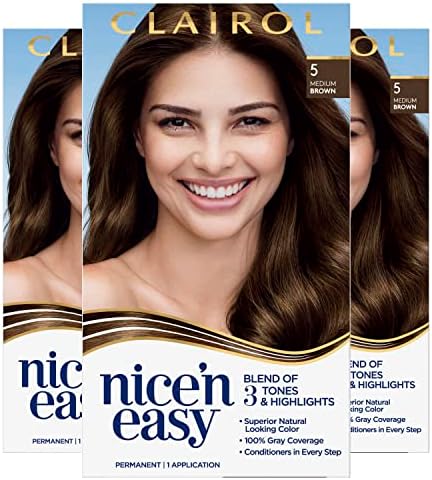 Clairol Nice'n Easy Permanent Hair Dye, 5 Medium Brown Hair Color, Pack of 3