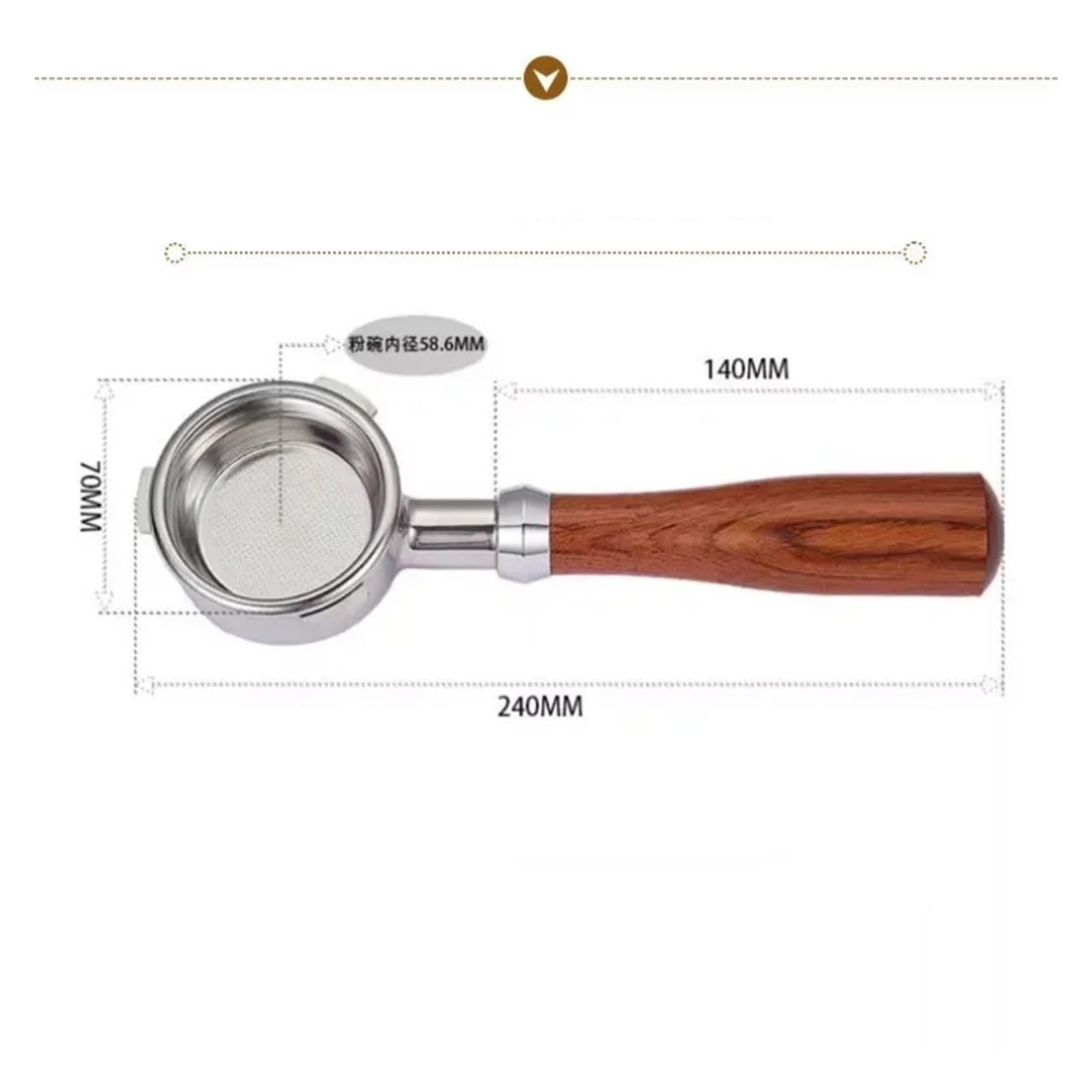 Portafiltro De Café Sin Fondo De 3 Orejas De 58mm Con 2 Cestas (18g), Compatible Con Cafetera Hibrew, H7/h7a /h10a, Adaptación Precisa(HIBREW Red wood)