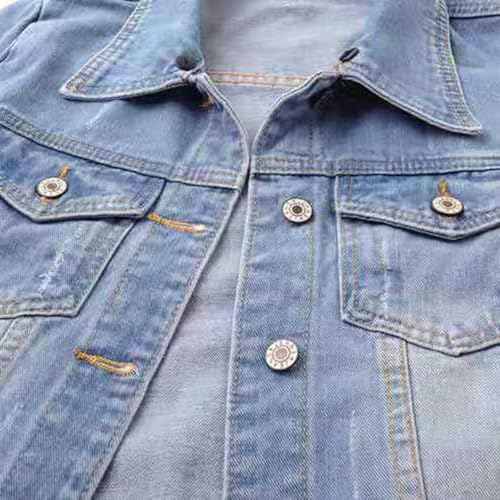 Women'S 3/4 Slim Sleeve Denim Jacket Lapel Basic Button Down Trucker Colored Cropped Jeans Jacket Boyfriend Washed Coat4