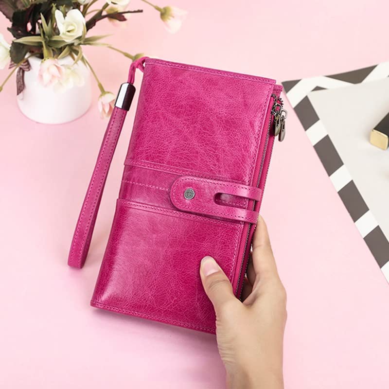 Skórzany portfel, Damska kopertówka długi portfel portmonetka o dużej pojemności z etui na telefon torebki damskie etui na karty(Blue)