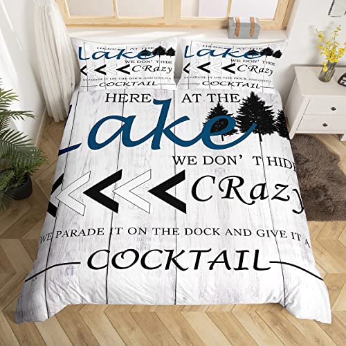 Couette portes grange blanc grand lit, ensemble literie maison lac 3 pcs enfants ados adultes