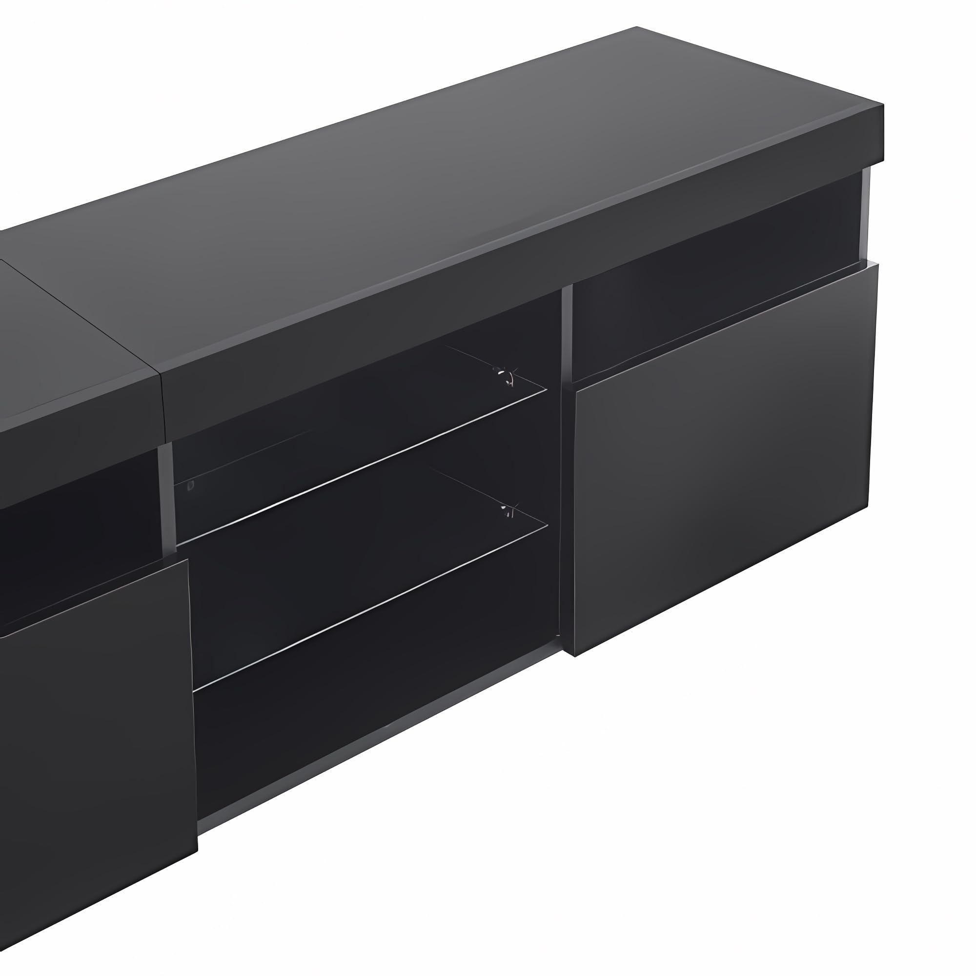 TV Schrank TV Stand Sideboard mit Hochglanzfront und Glasdetails grosser Stauraum mit DREI Tueren geeignet Fuer Wohnzimmer und Essbereich Moderne Aufbewahrung Fuer Verschiedene -180cm,Weiß