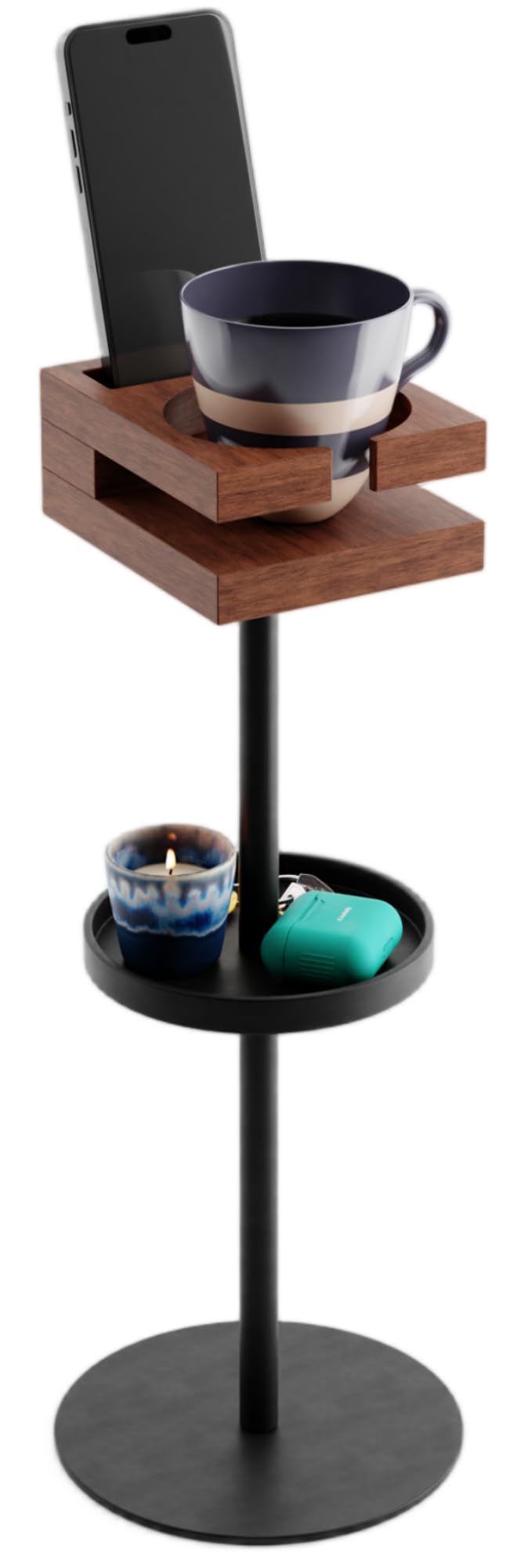 Drink Table for Small Spaces - Slim Pedestal Side Table with Real Wood Top Stable Base for Coffee