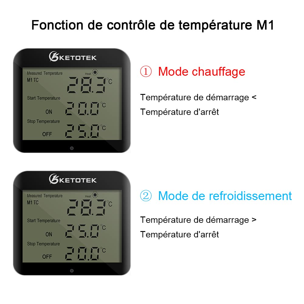KETOTEK KT3200 Tag Nacht Temperaturregler Steckdose Thermostat Digital Temperaturregler Heizung Kühlung mit Sonde für Reptilien Brauen Gewächshaus Brutmaschine