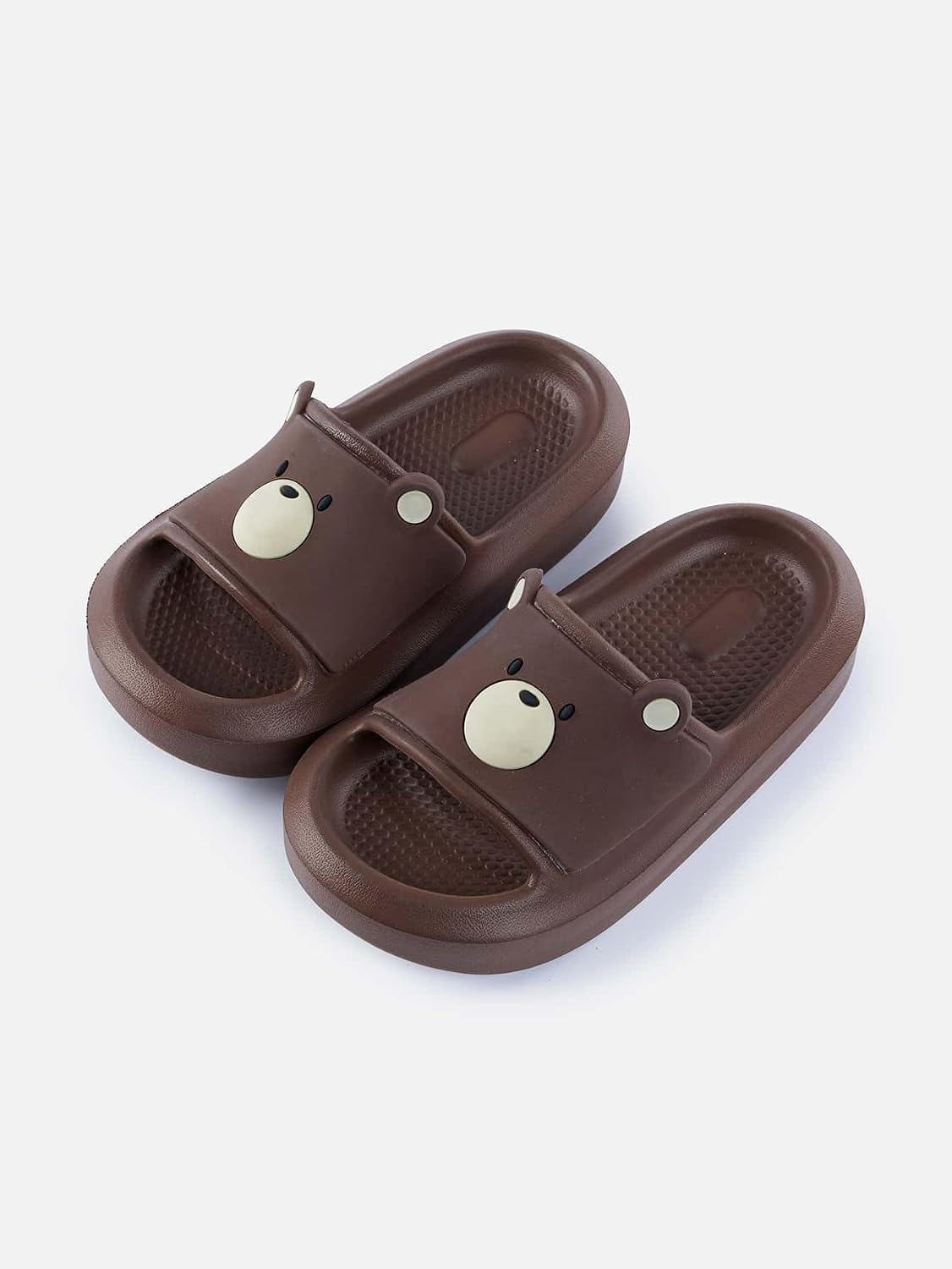 Bear Face Slides, Yellow Non-Slip Pool Sandals, Waterproof EVA Slippers with Textured Footbed, Casual Summer Shoes
