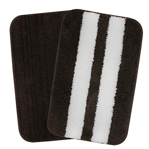 Image of Cazimo Microfiber Rectangle Shaped Anti-Skid Bath Mats | Soft & Super Absorbent Mats for Shower | Washable, Non-Slip & Quick-Drying Mats, 40x58 CM | Pack of 2 (Brown & White)