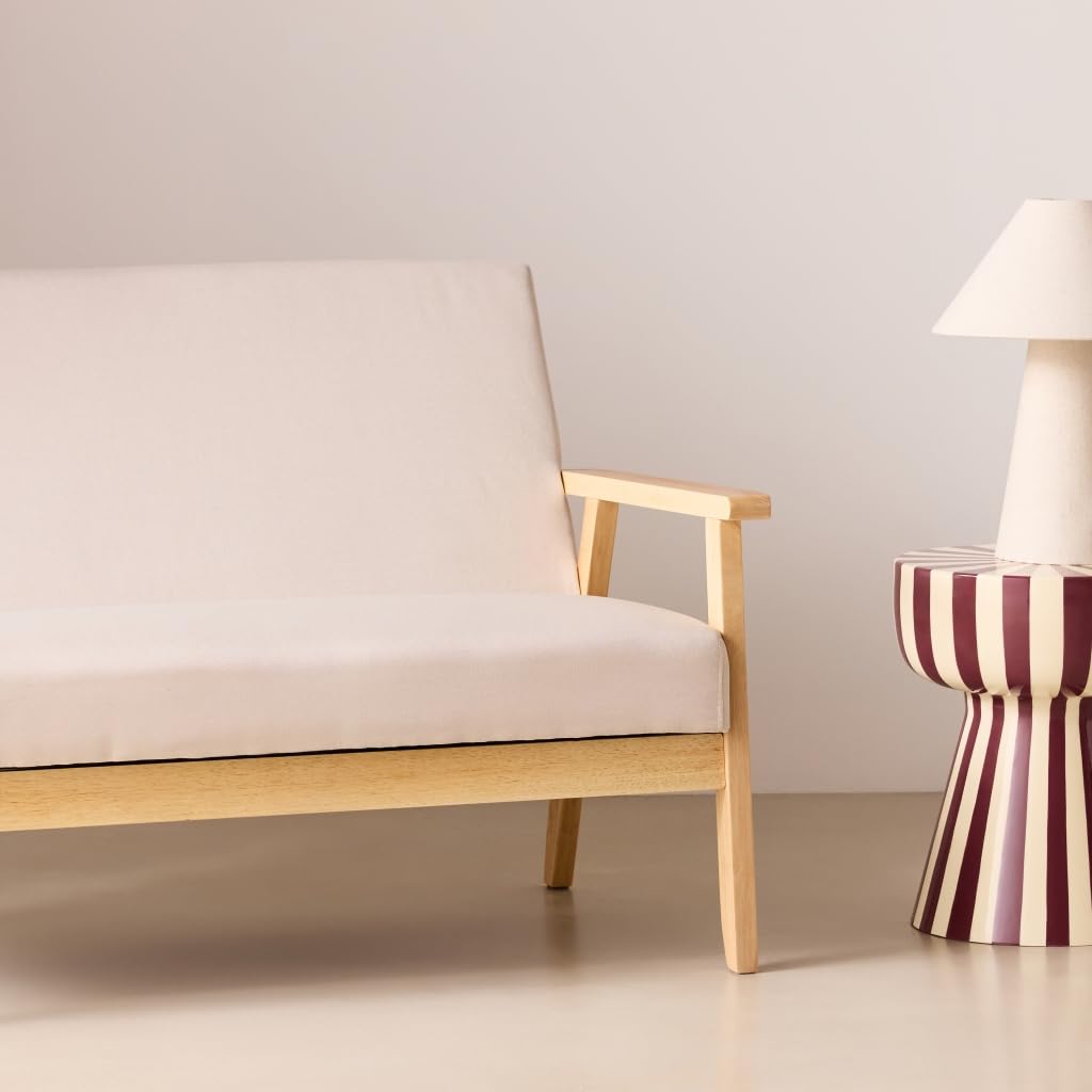 Alice's Garden Divano in tessuto con gambe in legno di gomma, 2 posti Beige - 114x69.5x73 cm