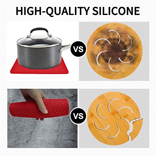 Image of Silicone Trivets for Hot Pots and Pans, 4PCS Flexible Multipurpose Hot Pads Pot Holders, Heat Resistant Trivet Mats for Hot Dishes, Soft Non-Slip Silicone Mat for Kitchen Counter(Red)