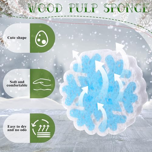 Image of Layhit 12 Pcs Christmas Dish Sponges Cute Kitchen Non Scratch Scrub Sink Sponges Wood Pulp Reusable Household Cleaning Cloth for Kitchen Dishes Furniture(Snowflake)