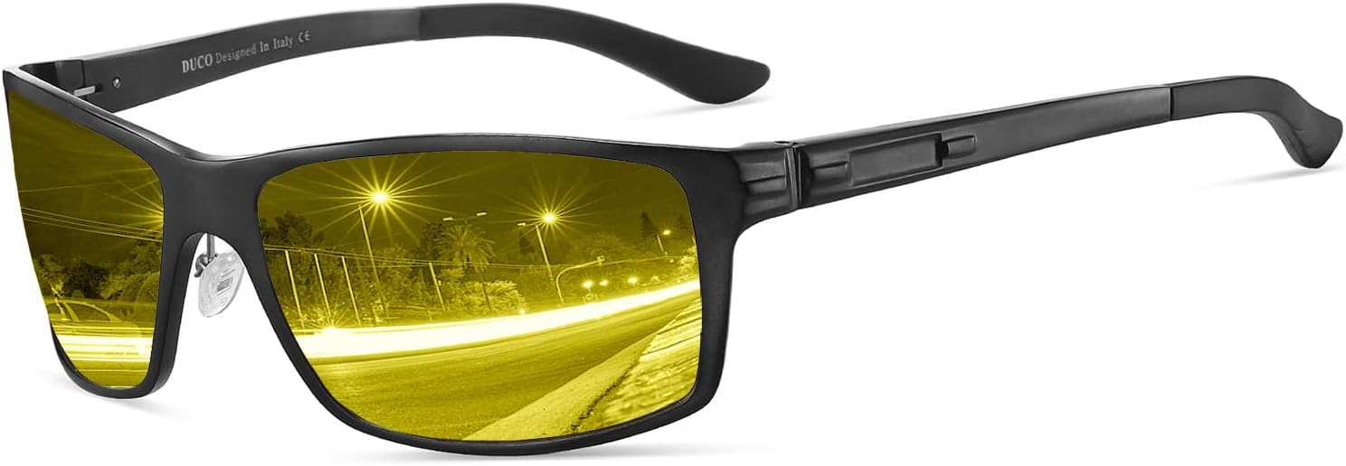 DUCO Night Vision Glasses For Men Night Time Driving Glasses For Men Anti Glare Black Square 9018Y (Black Frame Night Vision Lens)