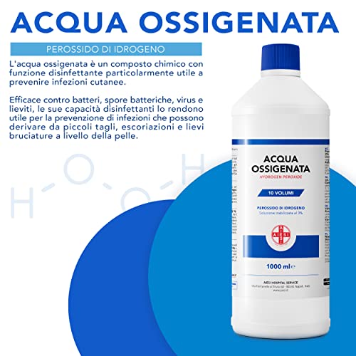 AIESI® Acqua Ossigenata disinfettante F.U. 3% 10 Volumi con tappo di sicurezza per bambini flacone da 1 litro, Made in Italy - immagine 3