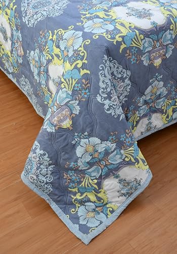 Image of Home Stylish Luxury Ultrasonic Punch AC Comforter Blanket - Quilted Microfiber Floral Pattern, Lightweight Breathable Hypoallergenic All‑Season Blanket for Bedroom, Travel (228x228 Cm) Royal Blue