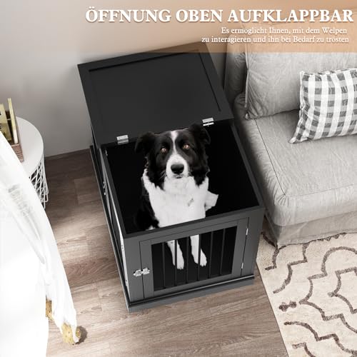HOLTICO Hundebox Möbel mit Kissen, Möbelstil Hundebox mit Klappdeckel, Indoor Hundezwinger, Hundekäfige für große Hunde,Hundehaus, (Mittelgröße Schwarz)