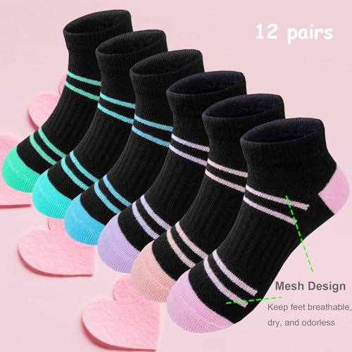 Bemeol 12 Pairs Girls Socks Kids Low Cut Ankle Athletic Socks Cotton Sports Sock3