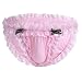FEESHOW Men's Bowknot Sissy Maid Floral Lace Bikini Briefs Low Waist Panties Underwear Pink XX-Large (Waist 35.0-60.0"/88-150cm)