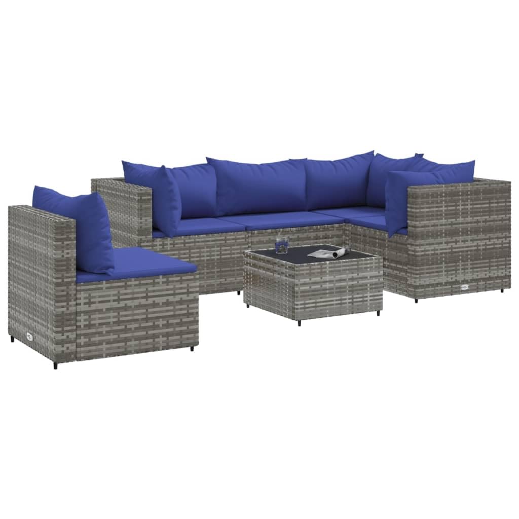 ShGaxin Set di mobili da giardino 6 pezzi e cuscini in rattan sintetico grigio, mobili da giardino esterno, set da giardino per esterni, set divano da giardino, mobili da esterno giardino - 3308167