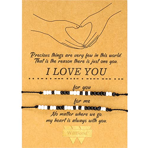Pulsera Código Morse de San Valentín Regalo Pulsera de Familia Pareja de Amistad de I Love You (Cuentas Blancas y Negras)