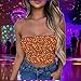 Women's Sequin Tube Top Stretchy Sleeveless Crop Tops Metallic Sparkly Tube Tops for Halloween Party Clubwear Yellow-XXL