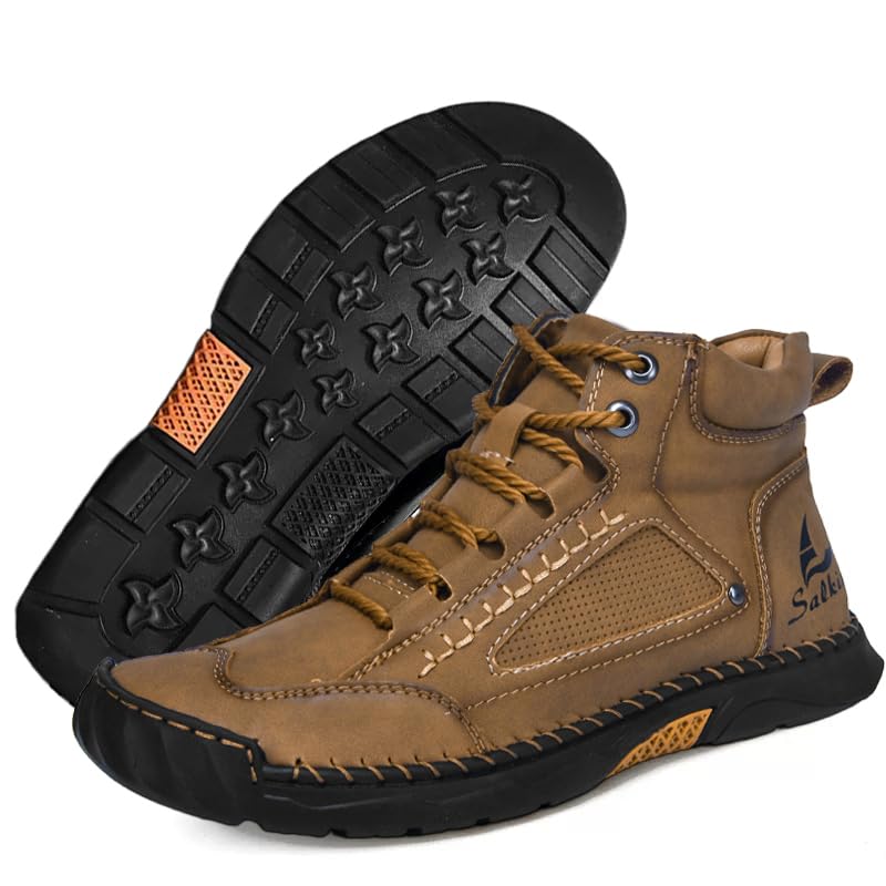 Sawbehind Mens Boots, Salkin Boots for Men – Waterproof, Arch Support, Spacious Toe Box Outdoor Leather Shoes