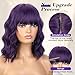AISI BEAUTY Dark Purple Bob Wig with Bangs 14 Inch Short Wavy Bob Wigs for Women Synthetic Colorful Wigs for Cosplay Costume