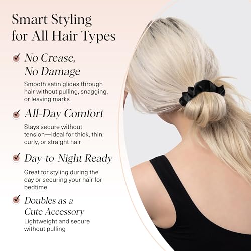 kitsch satin scrunchies for women  no crease hair ties  soft satin hair scrunchies for girls  frizz free gentle stylish hair accessories  ideal gifts for women  black 5 pcs