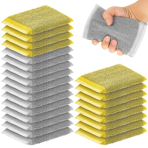Image of Thyle 24 Pack Steel Wool Scrubber Kitchen Sponges, Heavy Duty Non Scratch Metal Sponges, Reusable Cleaning Scrub Pads for Dishes, Pots, Pans, Sink and Tough Hard Stains (Gray,Yellow)