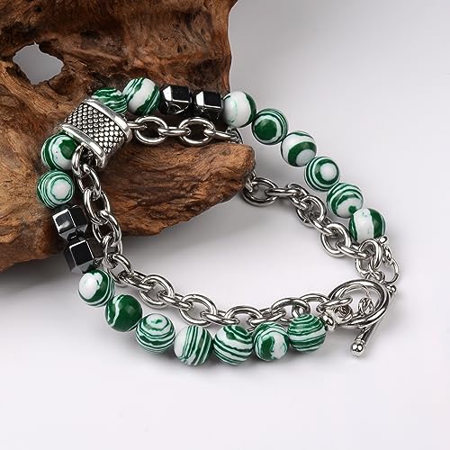 Bead Bracelets Malachite Bracelet Metal Beads Hip Hop Gallstone Beaded Chain Bracelet Mens Beads Stretch Bracelet 2 PCS4
