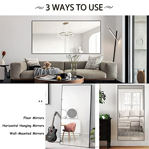 Neutype Full Length Mirror Dressing Mirror With Standing Holder 71"X32" Large Rectangle Bedroom Floor Mirror Wall-Mounted Mirror Hanging Leaning Against Wall Black #TOP2