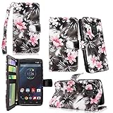 Motorola Droid Turbo / XT1254 Case - Cellularvilla Pu Leather Wallet Card Flip Open Pocket Case Cover Pouch For Motorola Droid Turbo / XT1254 (Black Pink Flower)