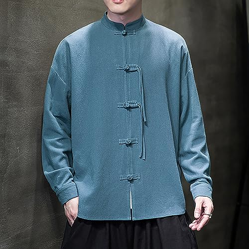 Men's Shirt Tang Suit Shirt Long Sleeve Traditional Kung Fu Uniform Chinese Frog Buttons Lightweight Jacket Summer4