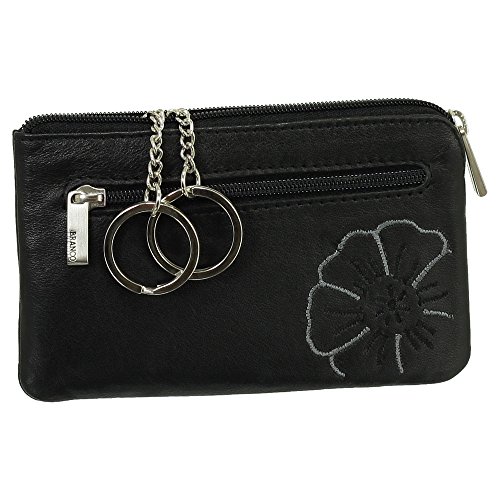 Preisvergleich Produktbild Leder Schlüsseletui Schlüsseltasche Schlüsselmappe Schlüsselbeutel mit Reißverschlussfach Farbe Schwarz