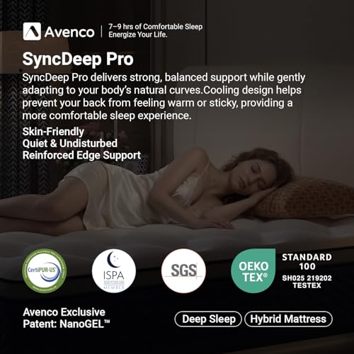 Image of Avenco SyncDeep King Size Mattress 14 Inch, Firm Hybrid Cooling, Deep Sleep | Zoned Lumbar Support, Back Pain Relief, Motion Isolation, Reinforced Edge Support, Fiberglass Free, CertiPUR-US Certified