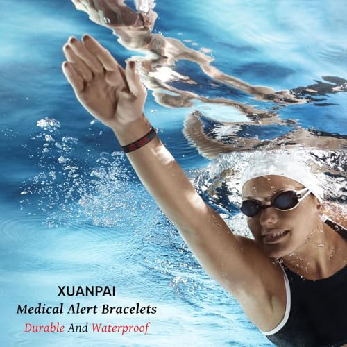 Men's Personalized Medical Silicone Bracelet - Free Engraving Custom Medical ID Bracelets,Hypoallergenic Elastic Rubber Alert Wristbands,Waterproof Sport Emergency Medic Silicone Band for Women3