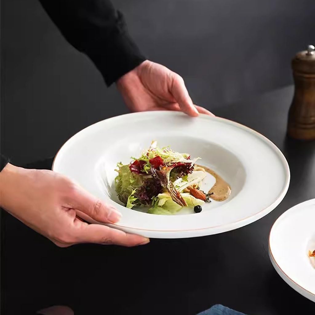 Forniture Per Feste Piatto di pasta verde chiaro con bocca poco profonda, ristorante in ceramica, spaghetti, cibo occidentale, piatto rotondo rotondo con zuppa di zucca e crema Piatti Della Festa ( Co