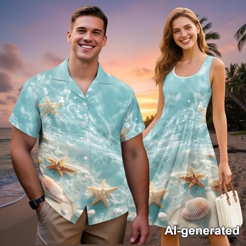 Image of Hawaii Matching Couple Outfits Husband and Wife Clothing Fashionable Mens Casual Shirts Hawaii Dress with Soft Fabric