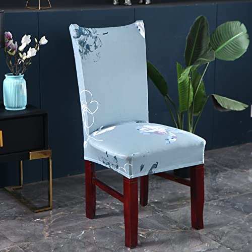 Image of House of Quirk Elastic Chair Cover Stretch Removable Washable Short Dining Chair Cover Protector Seat Slipcover (Pack of 2, Green Pearly Grey)