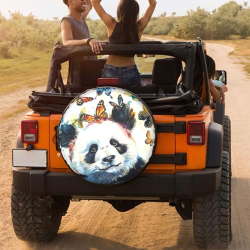 Image of Dujiea Panda with Butterfly Spare Tire Cover, Universal Wheel Tire Cover Waterproof Dust-Proof Tire Protectors for Trailer Rv SUV Truck Camper and Many Vehicle 14 15 16 17 Inch