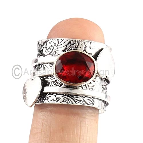 Miniatura 3 de Red Garnet Spinner Ring, Handmade Jewelry, Women Spinner Band, Boho Ring, Fidget Spinner Ring, Gift For Her, heart shape spinner ring, anniversary