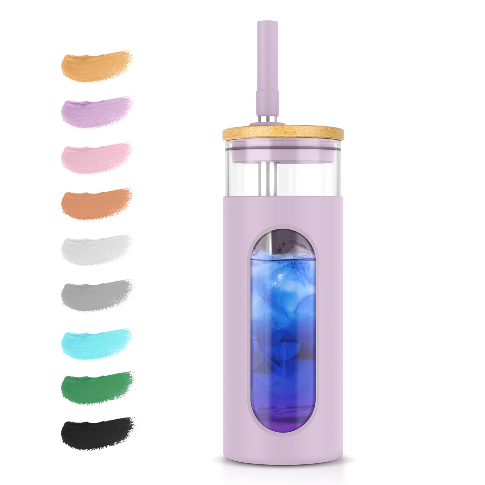 Tronco 20oz Glass Tumbler with Bamboo Lid and Straw, Reusable Iced Coffee Cup for Boba Tea, Smoothies & Cold Drinks, Spill-Proof Glass Cup with Silicone Sleeve, Dishwasher Safe, BPA-Free (Pack of 1)